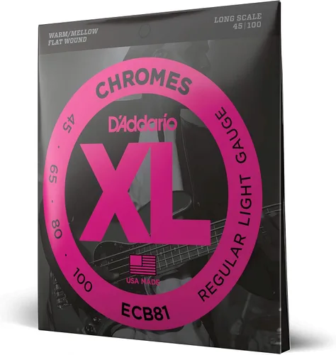 Vista 10 de D'Addario XL Chromes Cuerdas de Guitarra Bajo con Entorchado Plano - ECB81M - Escala Media - Regular Ligero, 45-100