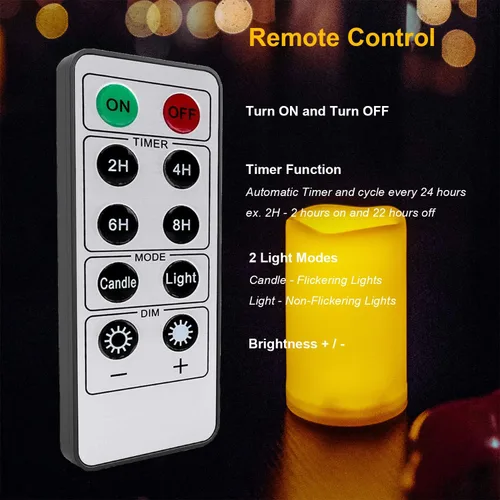 Vista 5 de Juego de 2 velas LED sin llama, impermeables, funcionan con pilas, con control remoto, de plástico, decorativas, para decoración del hogar, jardín