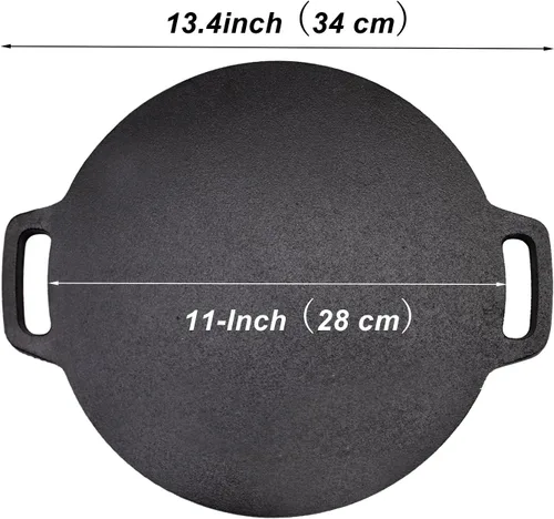 Vista 2 de Sartén de hierro fundido de 11 pulgadas Roti Tawa, sartén de crepe de hierro fundido de doble asa para dosa, tortillas