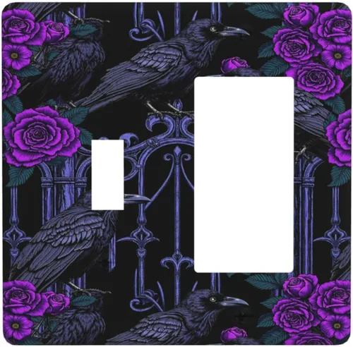 Vista 47 de Cubiertas de tomacorrientes, mármol negro y dorado, hojas blancas doradas, 1 palanca, 1 combinación basculante, placa decorativa de pared, placa