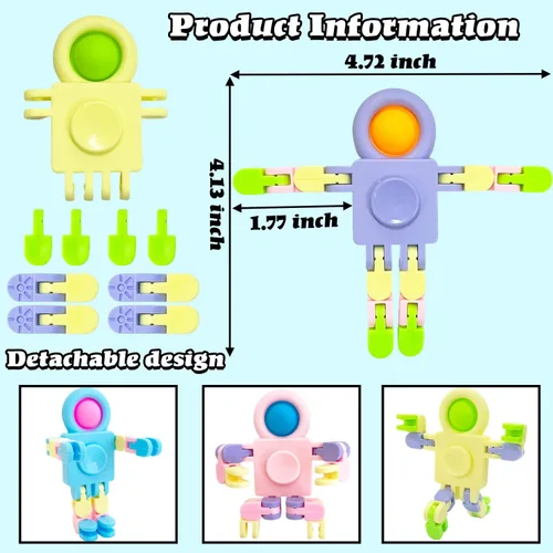 Vista 2 de 20 juguetes sensoriales divertidos para ansiedad, juguete de cadena transformable, juguete de dedo robot para aliviar el estrés, juguetes