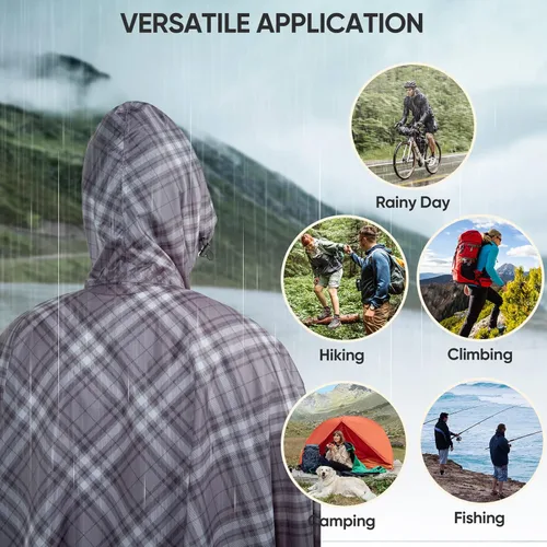 Vista 6 de PTEROMY Poncho de lluvia con capucha para adultos con bolsillo, impermeable, ligero, unisex, para senderismo, camping, emergencia