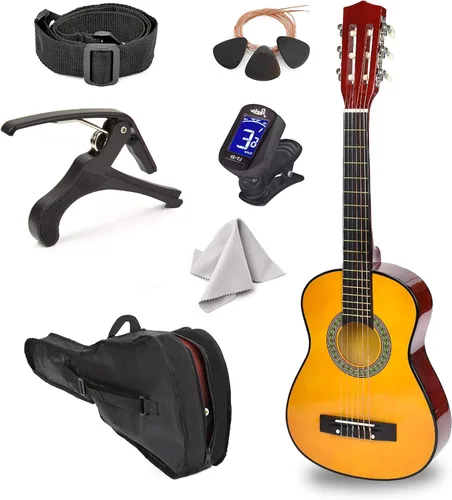 Vista 24 de Guitarra de madera de 30 pulgadas con estuche y accesorios para niños/niñas/niños/principiantes (caoba)