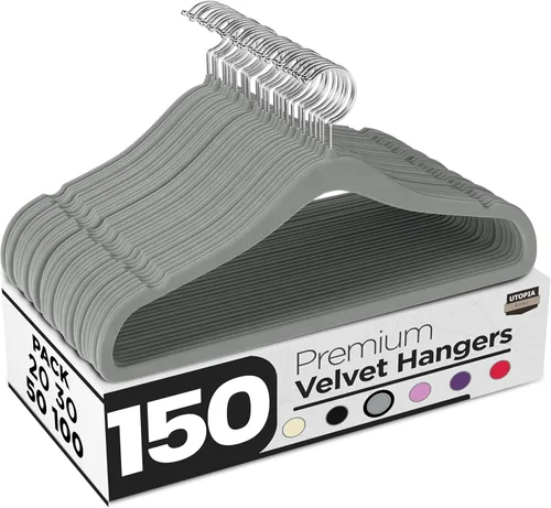 Vista 19 de Utopia Home Velvet Hanger - Paquete de 20 perchas delgadas antideslizantes de lujo para pantalones y abrigos, perchas fuertes que ahorran espacio