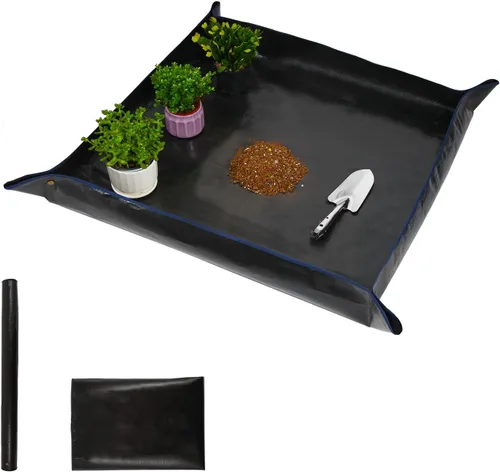 Vista 8 de Alfombra de trasplante de plantas extra grande de 43 x 30 pulgadas, impermeable, plegable, reutilizable, negro