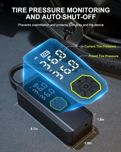 Vista 6 de OUSHASAA Inflador de neumáticos, compresor de aire portátil, bomba de aire de 144 PSI para neumáticos de automóvil, inflado de modo doble, bomba