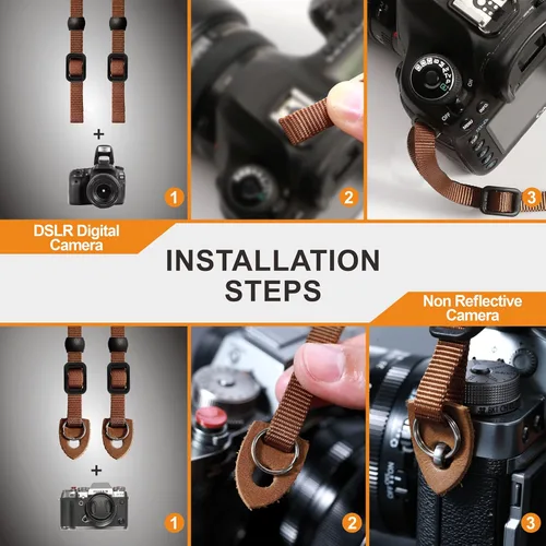 Vista 7 de Padwa Lifestyle Correa de Cámara Azul Verde Oscuro - Extremo de Cuero de Vaca Crazy Horse de Doble Capa, Correas de Cámara Tejidas de Algodón Puro