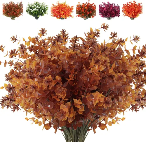 Vista 55 de RECUTMS - 8 ramas de flores artificiales, eucalipto artificial realistas, resiste rayos ultravioleta, para jardín, patio, boda, oficina y casa