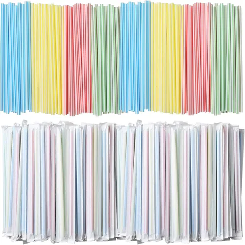 Vista 13 de ALINK 1000 popotes desechables de plástico de colores surtidos, pajitas rectas envueltas individualmente, 7.75 x 0.23 pulgadas