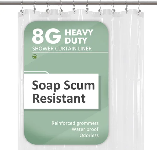 Vista 93 de Barossa Design - Forro de cortina de ducha blanco, PEVA de gama alta, libre de bisfenol A y de cloruro de polivinilo, sin olor químico, cortina