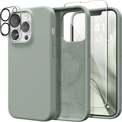 Vista 1388 de GONEZ Funda magnética para iPhone 14, compatible con Magsafe, con protector de pantalla + protector de cámara, forro de microfibra antiarañazos