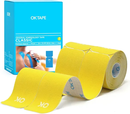 Vista 26 de OK TAPE Cinta de kinesiología de 10 pulgadas precortada, 20 tiras, cinta atlética elástica de algodón sin látex, 2 pulgadas x 16 pies, 2 rollos Beige