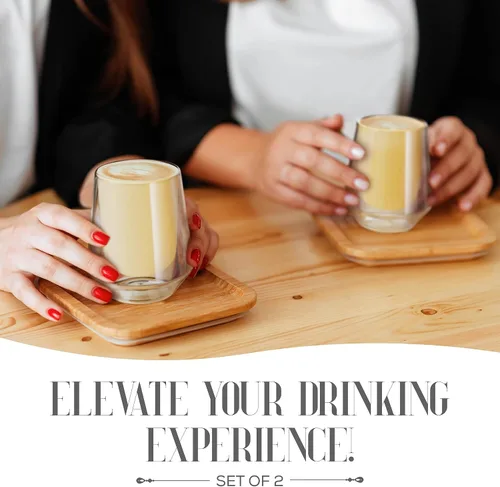 Vista 2 de Elle Decor Vasos con aislamiento de doble pared, 2 vasos de vidrio de borosilicato transparente de 8 onzas, sin sudor, para café caliente y frío