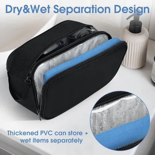 Vista 5 de Wedama Neceser de viaje para hombres, bolsa de aseo de viaje de mano, Negro -, L, Neceser