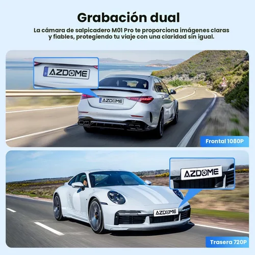 Vista 4 de AZDOME M01 Dual Dash Cam frontal y trasera con tarjeta gratuita de 64 GB, cámara de tablero dual de pantalla de 3" para automóvil, G-Sensor ADAS