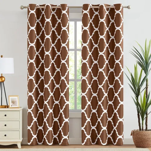Vista 50 de Melodieux - Cortinas opacas estilo marroquí con aislamiento térmico y ojales para oscurecer sala de estar, 2 paneles. Rojo