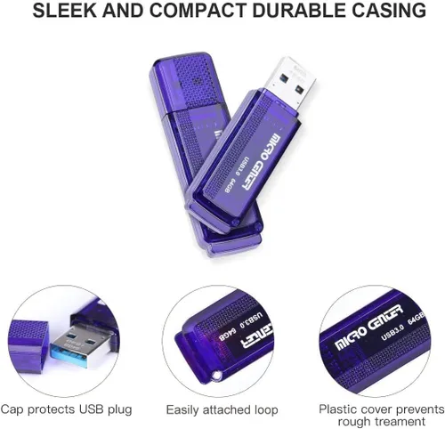 Vista 3 de INLAND Micro Center SuperSpeed - Paquete de 5 unidades flash USB 3.0 de 64 GB y 5 unidades de memoria USB 3.0 de 32 GB, almacenamiento de datos a