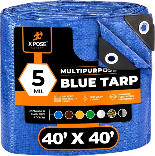 Vista 124 de Xpose Safety - Lona de polietileno ligera azul – Funda protectora multiusos, paño de goteo – duradero, impermeable, resistente a la intemperie