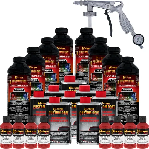 Vista 40 de Custom - Kit de revestimiento de uretano negro de 0.875 galones con pistola de aerosol con regulador