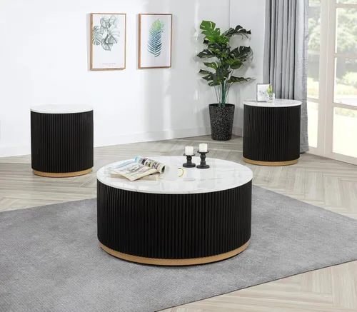Vista 12 de kevinplus ø22'' Marble Top Side Table Round Circle Fluted End Table for Living Room, Modern Luxurious Wood Frame & Brushed Gold Metal Base, No