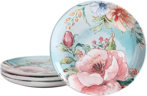 Vista 12 de Bico Blooming Moment - Juego de 4 platos para ensalada de 8.75 pulgadas de cerámica, platos de postre para ensalada, aperitivo, guarniciones, aptos