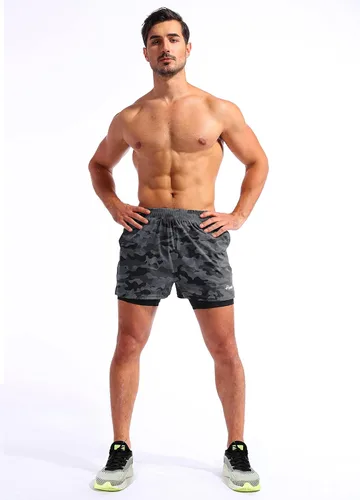 Vista 6 de Pudolla Mens 2 in 1 Running Shorts 5" Quick Dry Gym Athletic Workout Shorts for Men with Phone Pockets