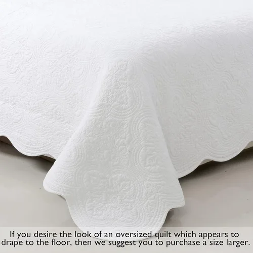 Vista 6 de Cozy Line Home Fashions - Juego de edredón de cama de algodón 100% Victoriano con medallón sólido blanco, matelassé, grabado, reversible, ligero