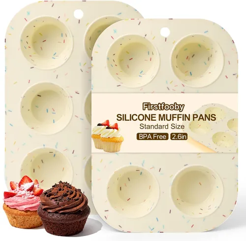 Vista 9 de Juego de 2 moldes de silicona para magdalenas para hornear, molde de cupcake antiadherente de tamaño regular, molde de muffin de silicona de 6 tazas
