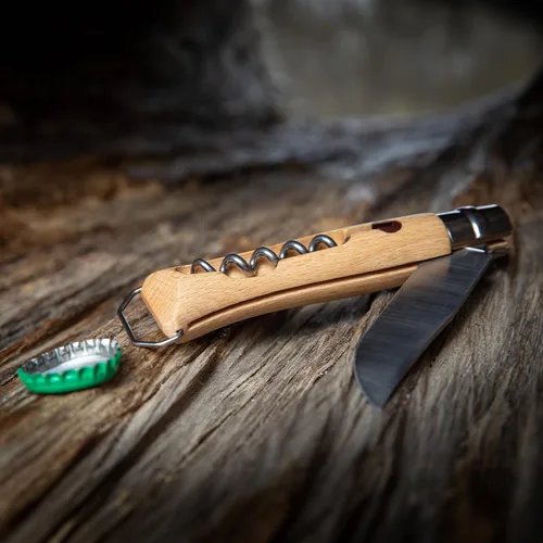 Vista 6 de Opinel Sacacorchos de acero inoxidable No. 10, cuchillo plegable para vino y queso, sacacorchos integrado + abridor de botellas, mango de madera