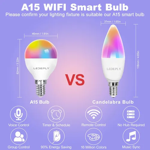 Vista 14 de Bombilla inteligente A15, bombillas LED WiFi E12, compatible