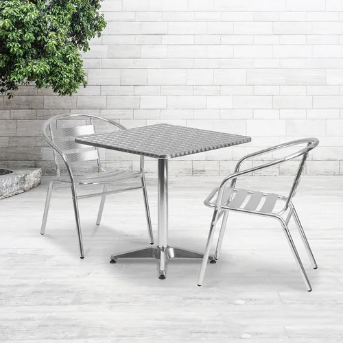 Vista 2 de Flash Furniture - Mesa cuadrada de aluminio de 27.5 pulgadas de grado comercial Mellie para interiores y exteriores con base