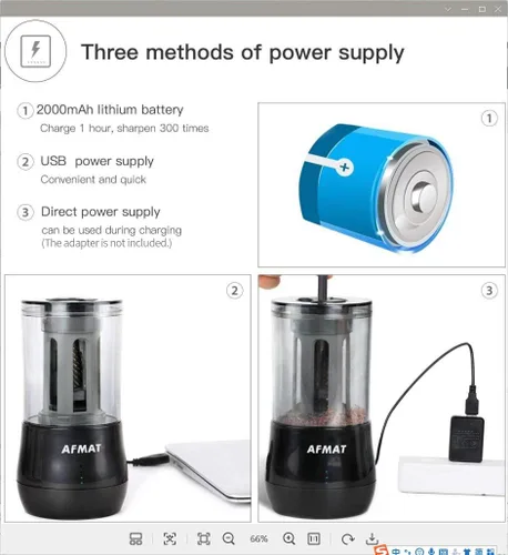 Vista 6 de AFMAT Sacapuntas de punta larga recargable para artista, opciones de 3 puntos, parada automática, punta súper larga de 0.315-0.984 in, sacapuntas