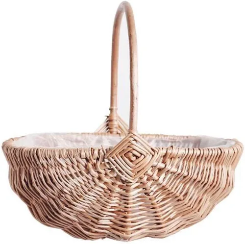 Vista 10 de Cesta de mimbre de ratán para niña, cesta rústica para niña de las flores con mango de perlas, cesta de flores pequeña para niñas de flores, cesta 1