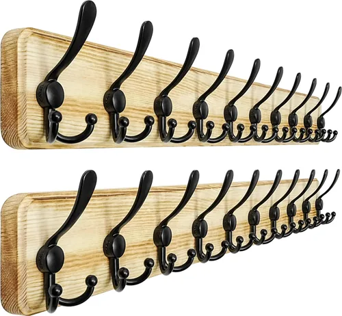 Vista 36 de Dseap Perchero de pared – Resistente 38-1/4 pulgadas de largo, con 10 tri-ganchos personalizados reforzados, colgador de pared de madera maciza