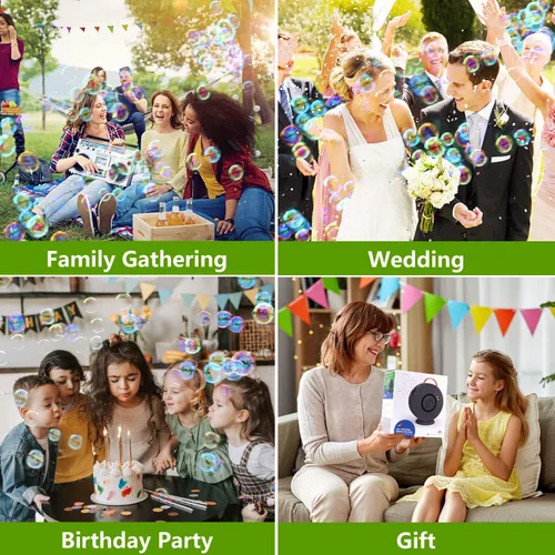 Vista 5 de Máquina de burbujas para niños pequeños, soplador de burbujas automático recargable, rotación automática de 90° 360°, fabricante de burbujas