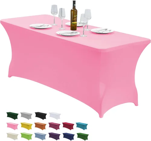 Vista 19 de CWK - Funda de mesa de elastano elástica impermeable de 4 pies para mesas rectangulares - Mantel elástico ajustable para mesas plegables, tela
