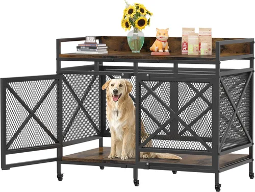 Vista 8 de COZPAW Jaula para perros de 48 pulgadas con ruedas, marrón