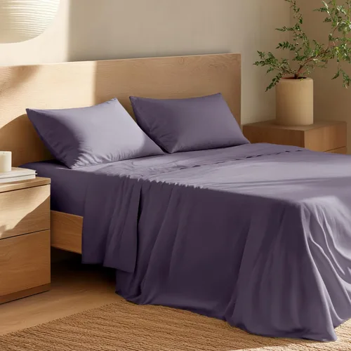 Vista 21 de Bare Home Juego de sábanas y fundas de almohada de 100 % algodón orgánico para cama individual, tejido percal vigoroso, ligero y transpirable