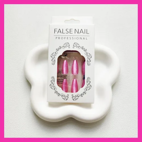 Vista 6 de Uñas postizas rojas de tamaño mediano en forma de almendra, uñas acrílicas brillantes con diseño de purpurina, uñas artificiales de cobertura a001