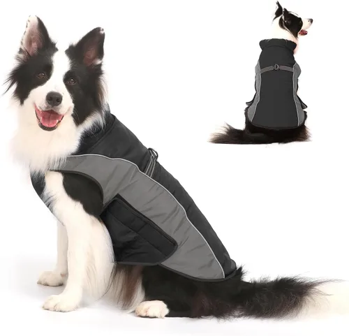 Vista 7 de Abrigo de invierno cálido para perros, Gimilife - Suéter para perros, abrigos impermeables para climas fríos, ropa para mascotas, chaqueta Azul