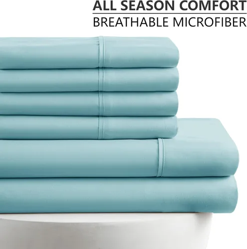 Vista 3 de American Home Collection - Juego de sábanas y fundas de almohada estampadas de 6 piezas, con 14 pulgadas de caída; sábanas de microfibra con doble