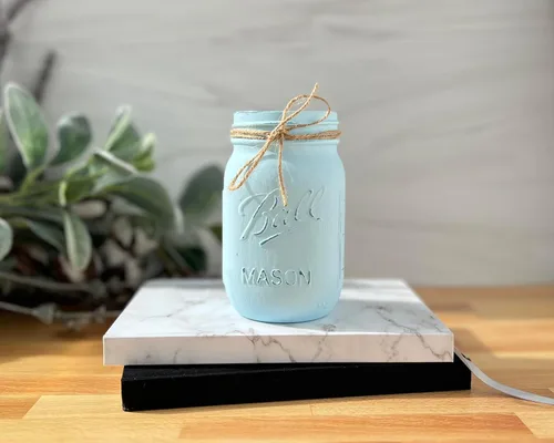 Vista 6 de Centros de mesa de tarro de masón azul para mesas, tarros de masón pintados para centros de mesa, decoración de baby shower, decoraciones de tarros