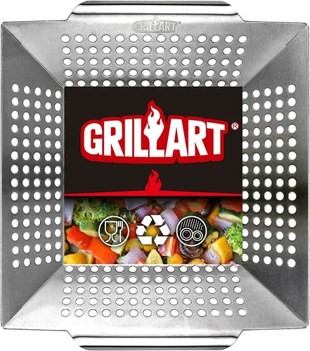 Vista 8 de GRILLART Cesta de parrilla resistente y grande para parrilla al aire libre y verduras, cesta de parrilla de acero inoxidable, canasta duradera