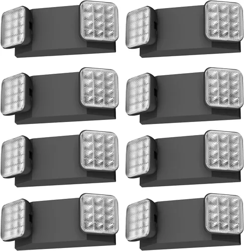 Vista 12 de Paquete de 1 letrero de salida LED negro con luces de emergencia y batería de respaldo, con cable ajustable, 2 cabezales LED, certificado UL