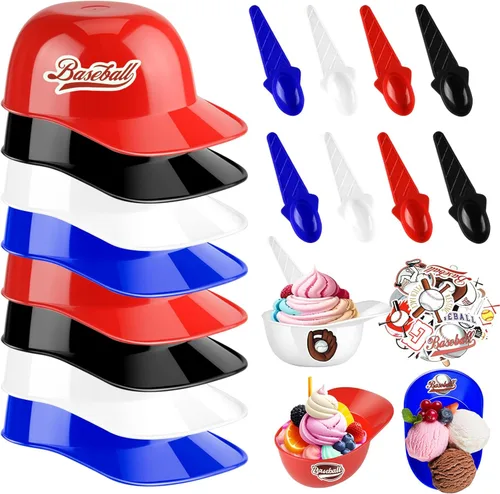 Vista 12 de MEEZY Juego de 16 cuencos de helado con diseño de casco de béisbol con 8 mini tazas de postre y 8 cucharas, 8 onzas. Cuencos reutilizables