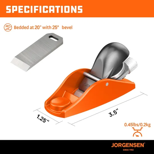 Vista 5 de JORGENSEN 3.5" Mini cepilladora de madera - Mini cepilladora de mano para carpintería, bloque plano, pequeña mano plana para recorte, cepillado