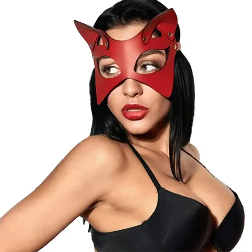Vista 7 de Mumbobyswim Máscaras de cuero de gato y conejo para mujer, máscara de mascarada para cosplay, accesorio de disfraz de Halloween