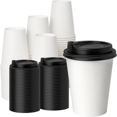 Vista 15 de YEEHAW Tazas de café de 16 onzas con tapas, paquete de 100, tazas de papel desechables azules con tapas, taza para llevar con tapa