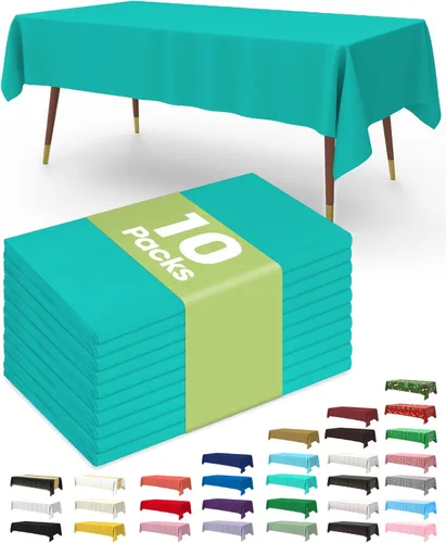 Vista 60 de Pureegg Juego de 10 manteles de plástico desechables, 54 x 108 pulgadas, para fiestas de cumpleaños, picnic, manteles blancos, rectangulares