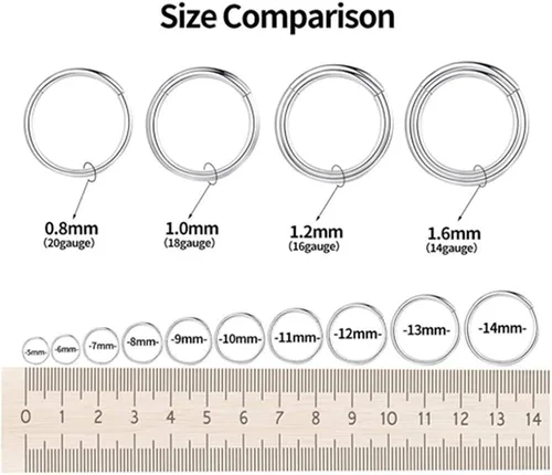 Vista 4 de Aretes de aro de acero quirúrgico 316L para nariz, aro de septum, clicker con bisagras, anillo de labio, pendiente de perforación para cartílago
